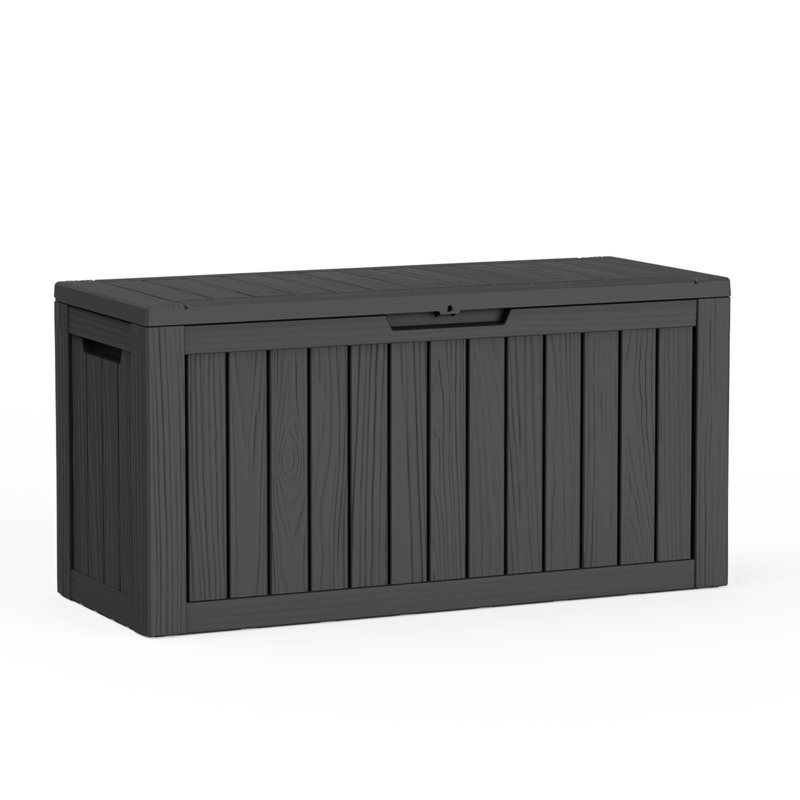 80 Gallon Wood-grain Style Lockable Deck Box, Water Resistant Resin, Black