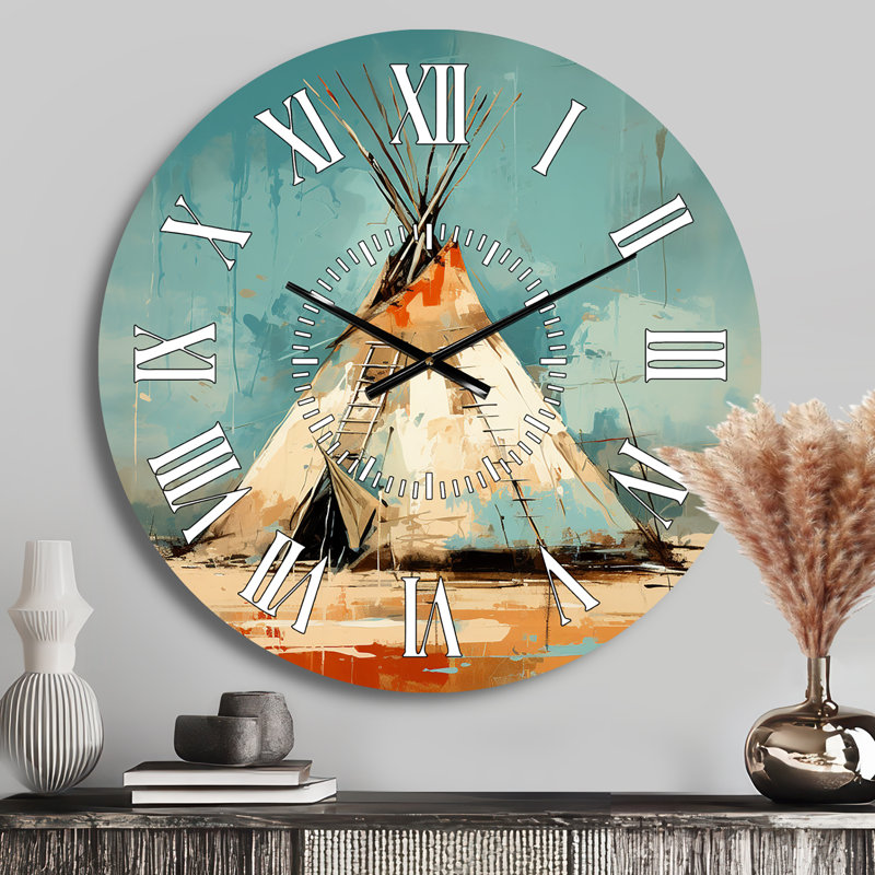 Horloge murale turque beige Tipi Whispers of Spirit - Native American, Médium