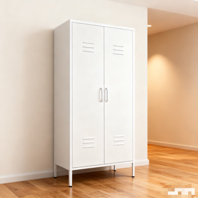 Modern Storage Cabinet With Adjustable Shelves, Magnetic Door Stopper, Aluminum Alloy Handles, And Breathable Design For Home Organization - Ideal For Living Room, Bedroom, Or Entryway,White