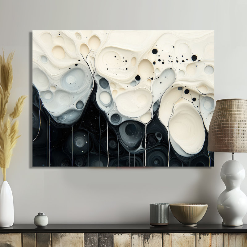 Noir et blanc, vague rythmique III - goutte à goutte, reproduction d'art sur métal, H 12 po x l 20 po