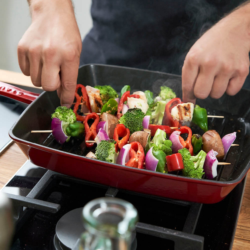 Staub 12" Cast Iron American Grill Pan, Cherry, 12" x 12"