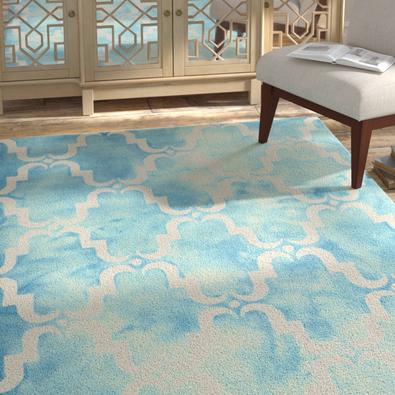 Tapis en coton / laine touffeté à la main à motif géométrique ivoire, Rectangle 8 pi x 10 pi