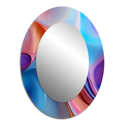 Transitional Blue And Pink Shapes III - Pink Bold & Eclectic Modern Oval Wall Mirror