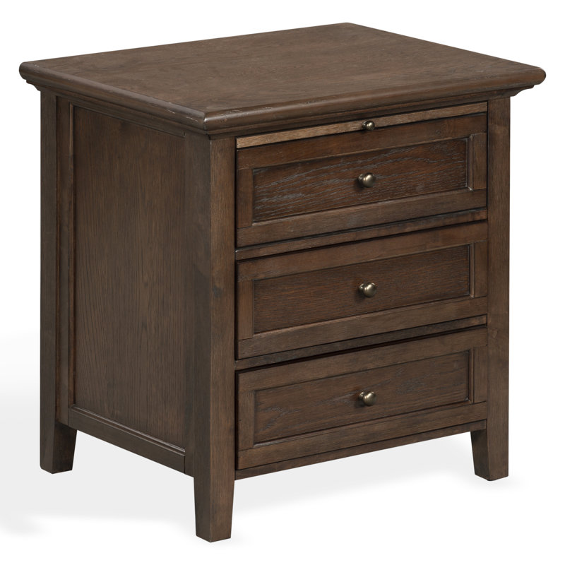 Trevor 3 Drawer Wood Nightstand, Dark Walnut