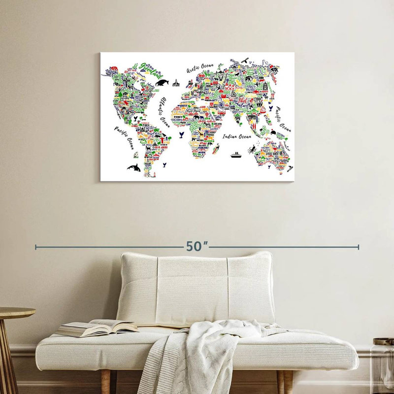 Carte du monde de la typographie colorée Aliaz, H 24 po x l 36 po