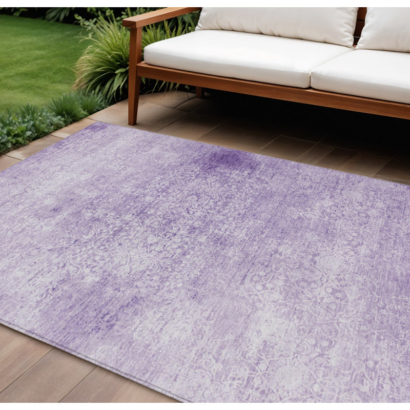 Tapis intérieur/extérieur lavable, 2,44 m x 3,05 m, motif floral lilas et ivoire.