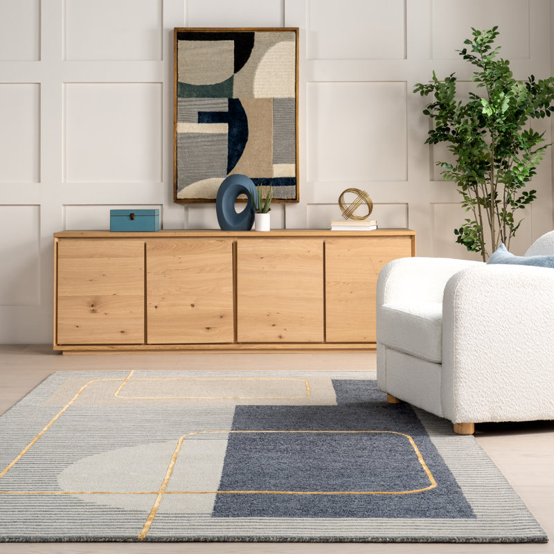 Shelley Abstract Striped Wool Area Rug, Rectangle 4' x 6'