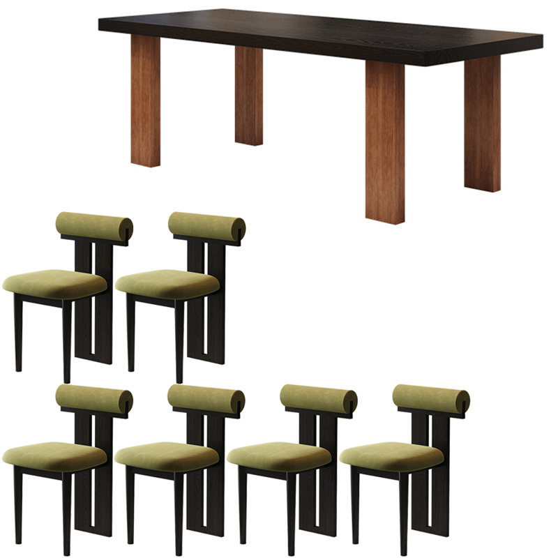 Ensemble de table à manger en bois massif de style français, H 29,5 po x L 70,8 po x l 33,4 po, Vert / noir