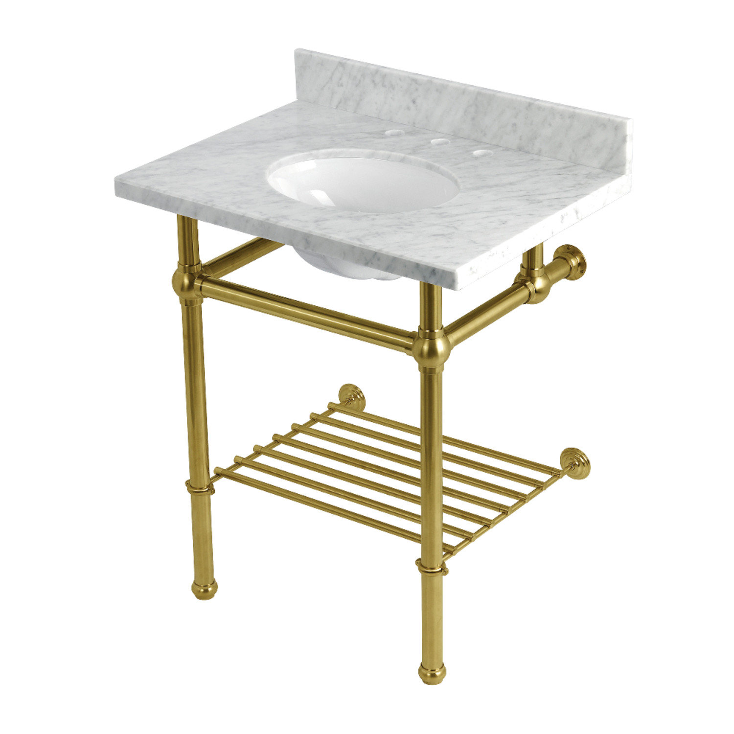 Templeton 30" Marble Console Sink, Carrara Marble/Brushed Brass