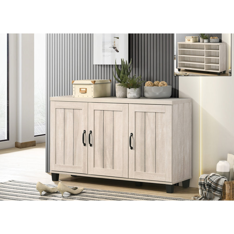Armoire à chaussures 45 po en chêne gris cendré, 3 portes, 6 tablettes réglables, armoire en chêne sophistiquée, noyau en panneau de particules