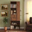 Grande armoire de rangement en noyer avec tablettes ouvertes et 2 tiroirs cannelés