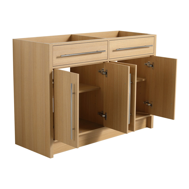 Meuble-lavabo autoportant de 48 po avec 4 portes à fermeture en douceur, finition chêne originale, fabrication en contreplaqué, ensemble de rangement facile à installer (lavabo non inclus)