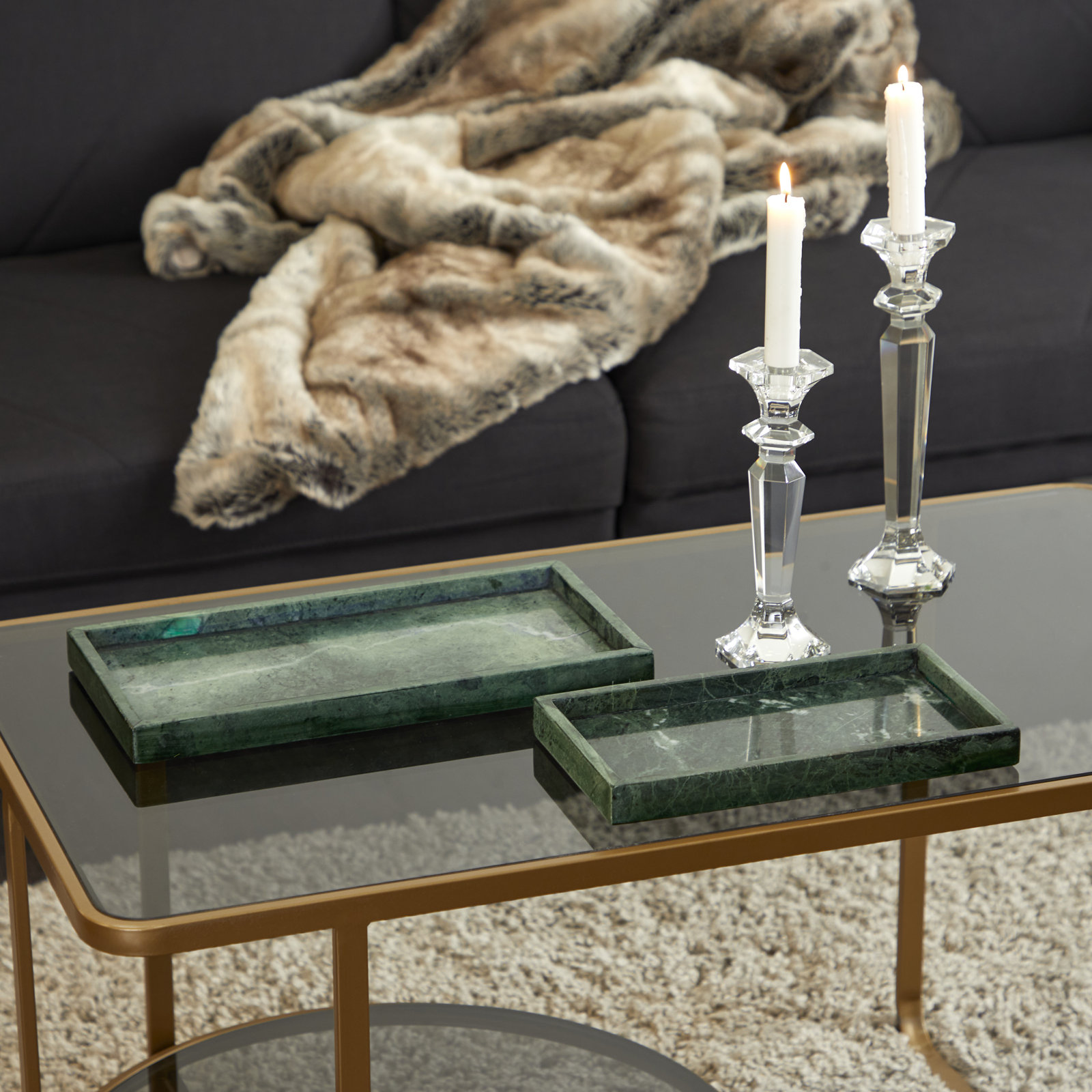 Marble Decorative Tray, Green, 1.4" H x 13.95" W x 7.05" D