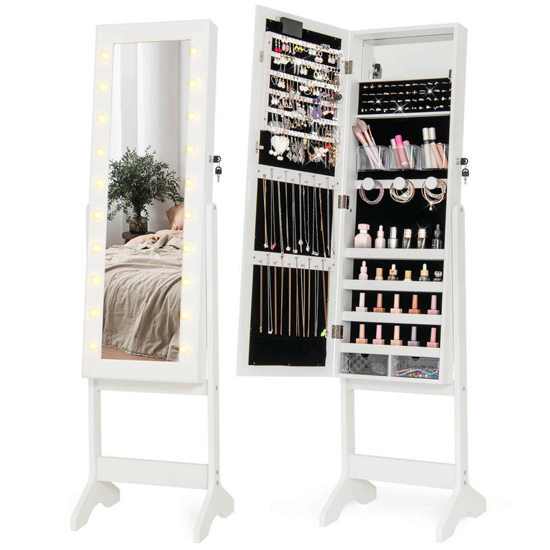  Armoire à bijoux avec miroir à DEL avec 20 lumières DEL, Blanc