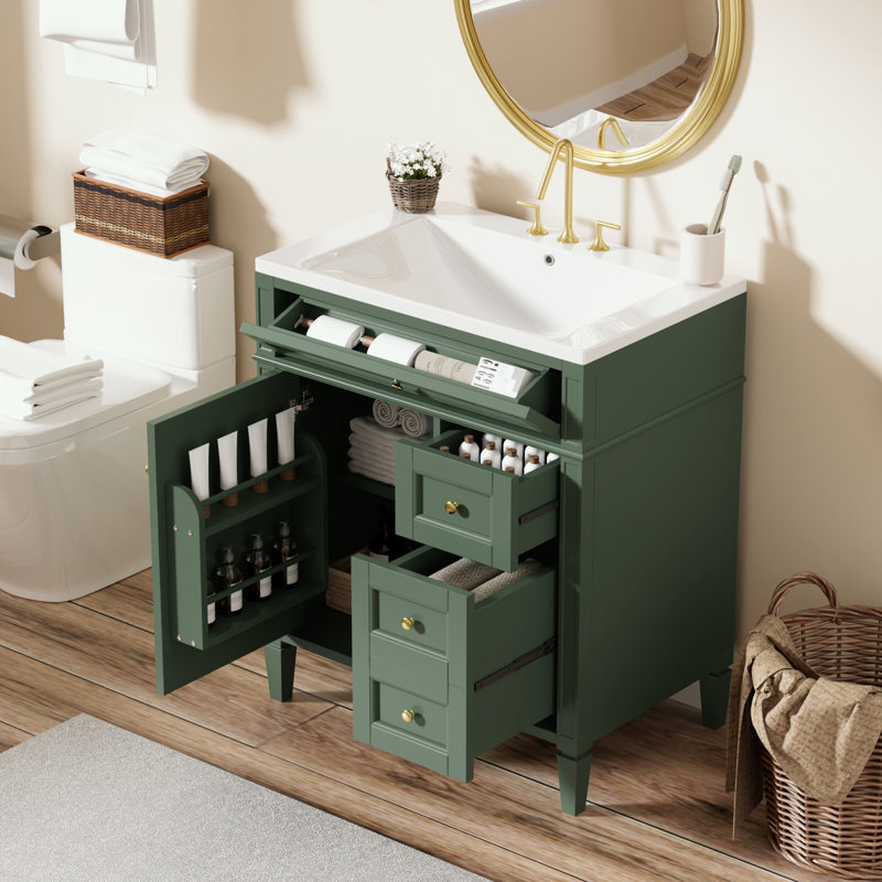 Pollark 30'' Single Bathroom Vanity with Top, Green, Gold