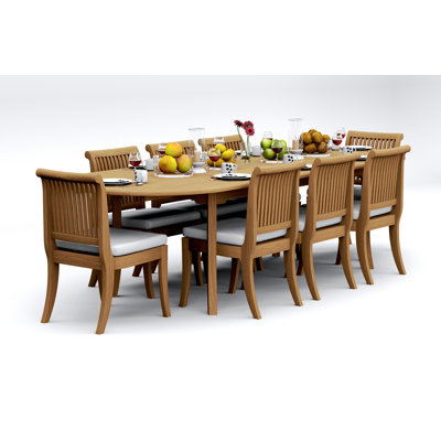 11 Pcs Grade-A Teak Wood Dining Set: 118" Double Extension Oval Table  Giva Armless Chairs #11GV2600
