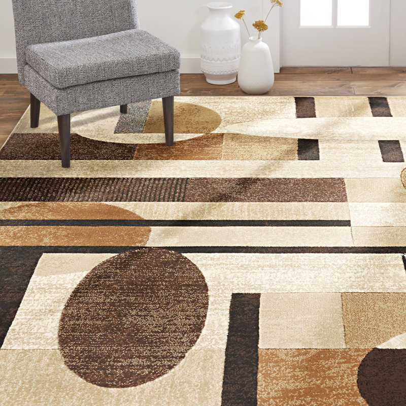 Tapis à motif géométrique beige / brun / noir Amalyn, Rectangle 9 pi 2 po x 12 pi 5 po