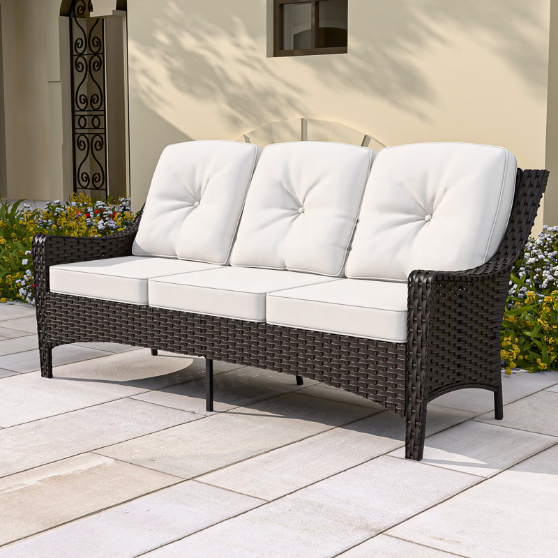 73.6'' Polyethylene (PE) Wicker Outdoor Patio Sofa, Beige
