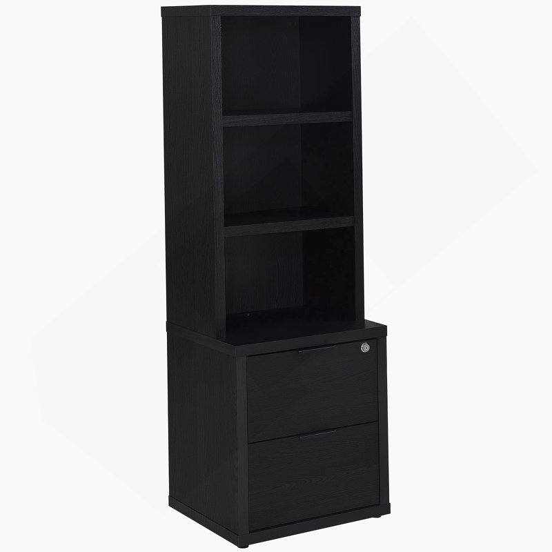 3-shelf Bookcase with USB and Lockable Drawer, Black