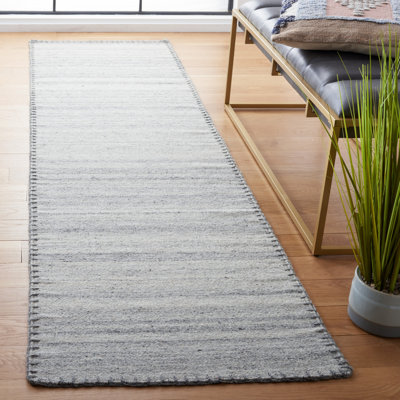 Angenette Flat Weave Wool/Cotton Solid Colour Rug in Grey