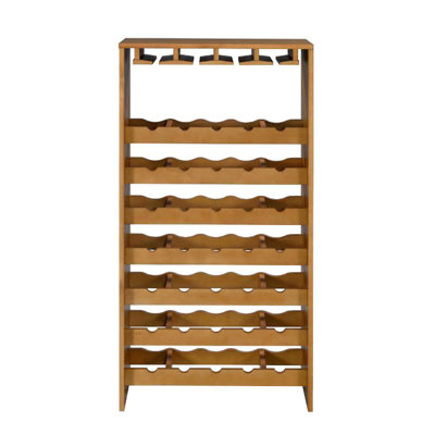 7 Tier Oak Wooden Wine And Stemware Rack With 35 - Bottle Storage, 4 Cup Holders, Appropriate For Dining Room, Particle Board Framework, 24 In Depth, 12 Width, 48 Height Finished Holding, Ideal