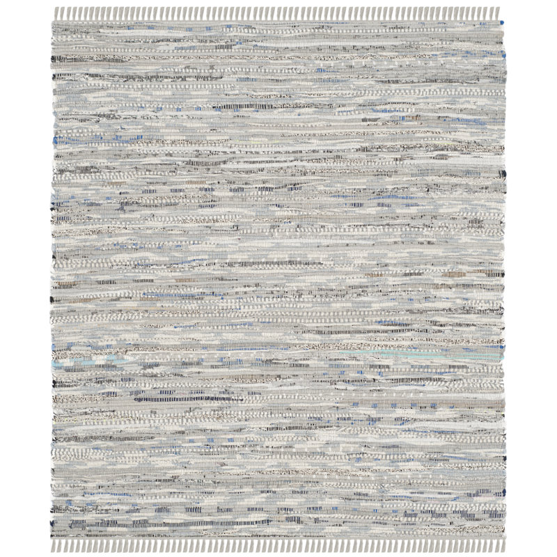 Wincanton Abstract Hand-Knotted Cotton Grey Area Rug, Square 3'