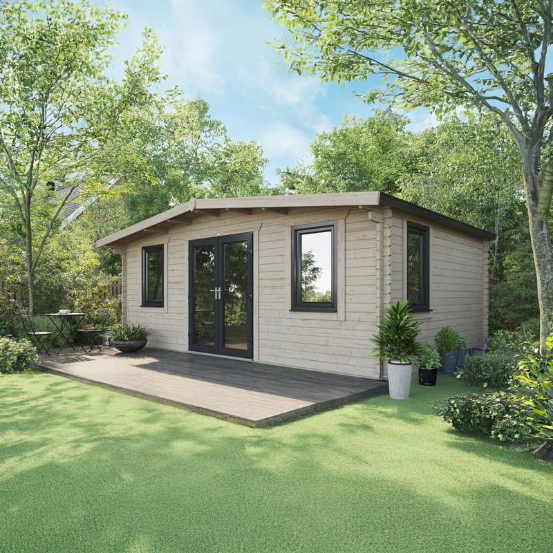 Powersheds 14 x 20ft Chalet Log Cabin, Doors Central - 44mm