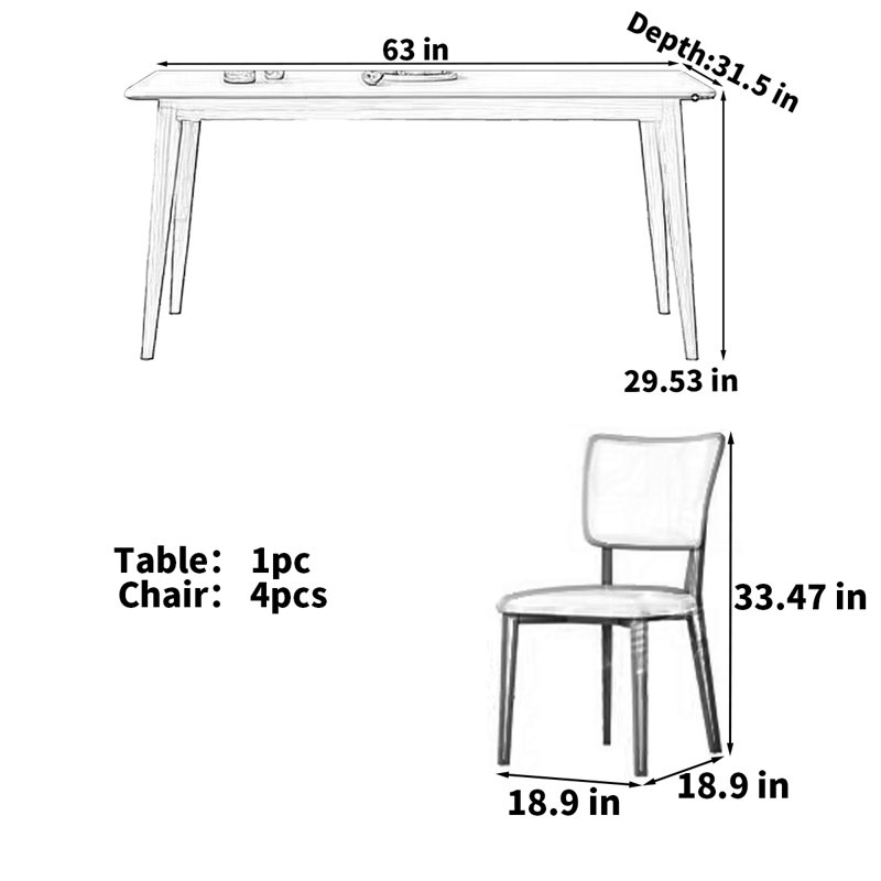Table rectangulaire en bois de frêne de style nordique, H 29,53 po x L 63 po x l 31,5 po