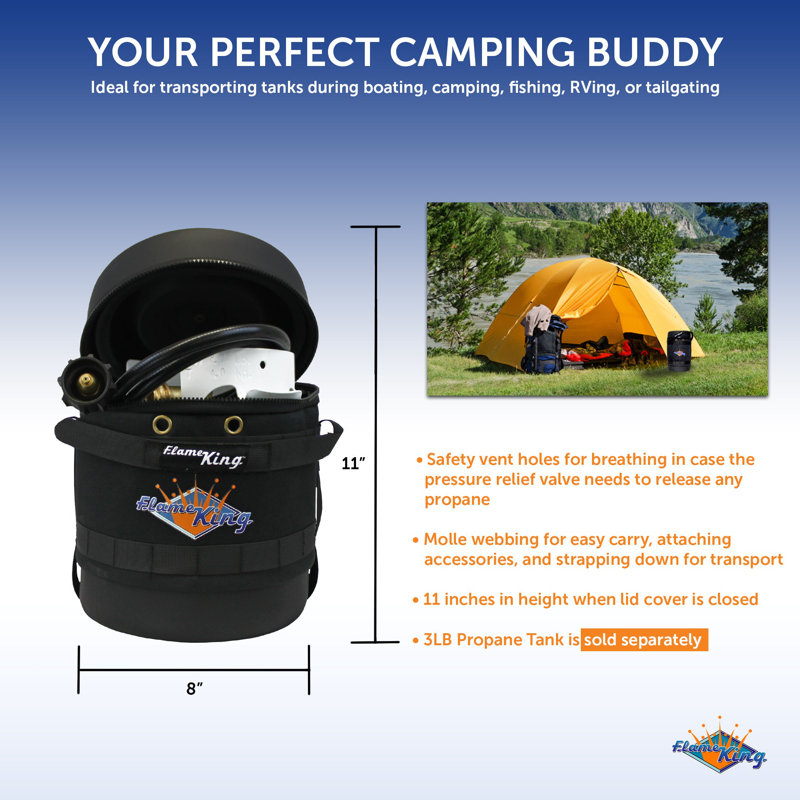 Flame King Gas Hauler Kit-Insulated Protective Carry Case for 3LB Propane Tank Plus Adapter Hose
