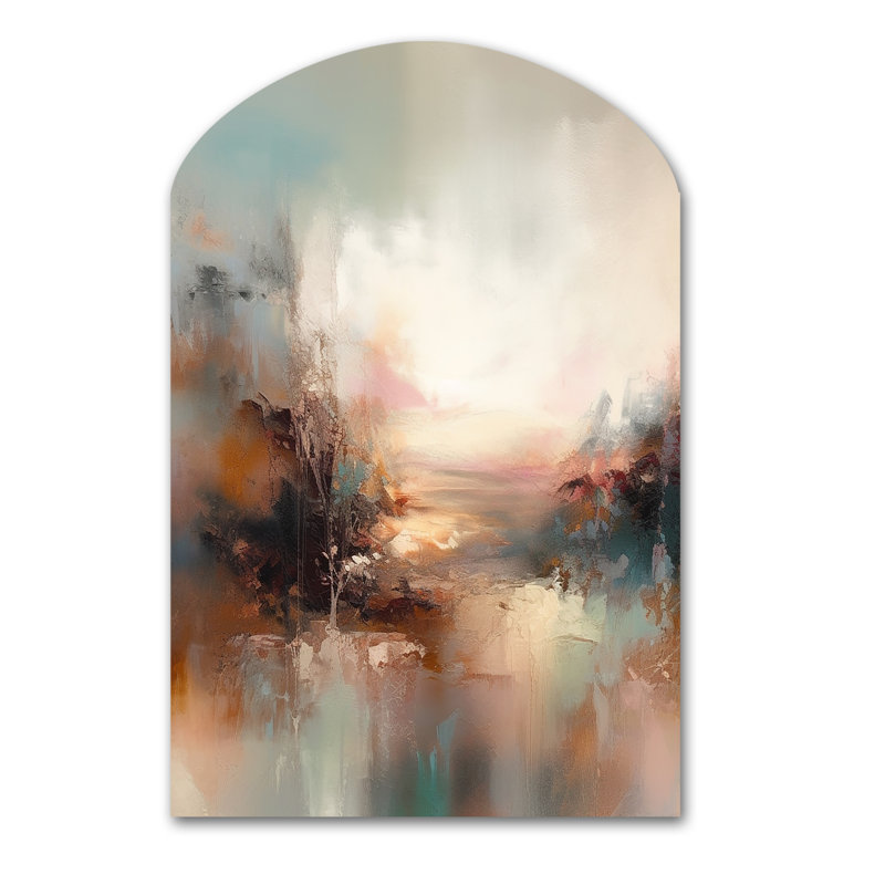 Art mural en métal asymétrique «CLAUDIU - Paysages», arche beige, H 43 po x l 33 po