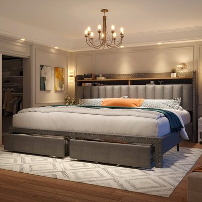 Francille Upholstered Bed Frame with Headboard，Storage Bed with 2 Drawers