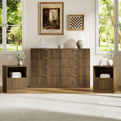 dresser with nightstand Marlette Modern 3 Piece 3 Drawer Dresser and Nightstand Bedroom Set –  GDFStudio main image 1