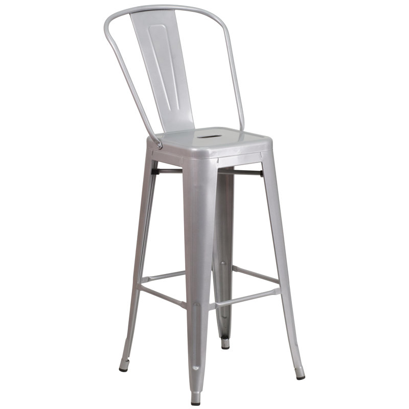 Genece Metal 3-Piece Indoor and Outdoor Bar Set, Silver, 41" H x 30" W x 30" L