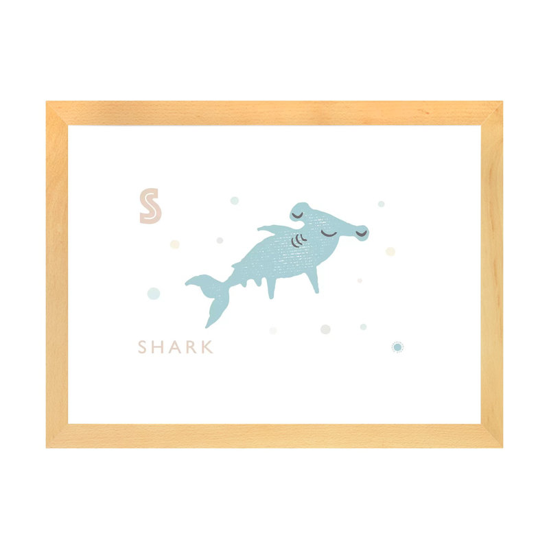" Shark ", Beige Framed Paper, White, 16" H x 24" W x 1" D