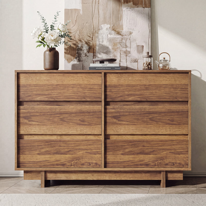 Commode 6 tiroirs Modern, commodes en bois de 47,2 po de largeur, noyer, Brun