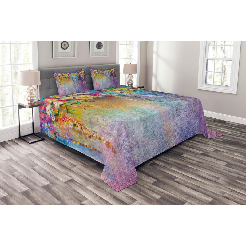 Flower Traditional Polyester Floral Coverlet, Queen Coverlet + 2 Shams