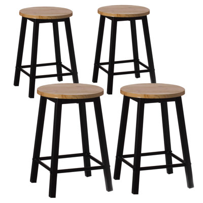 Tabouret rond de 17,5 pouces en bois massif de style rustique avec repose-pieds et structure en acier durable, parfait pour la salle à manger, l'îlot de cuisine et le bar - idéal pour les fêtes à l'intérieur et à l'extérieur