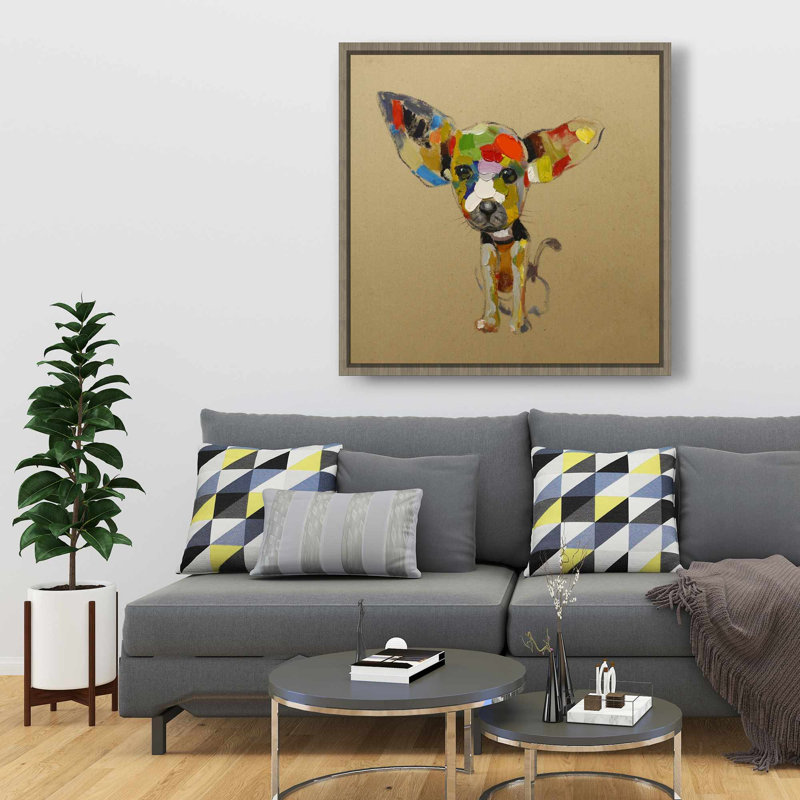 Abstrait chihuahua coloré - Art contemporain sur toile encadrée