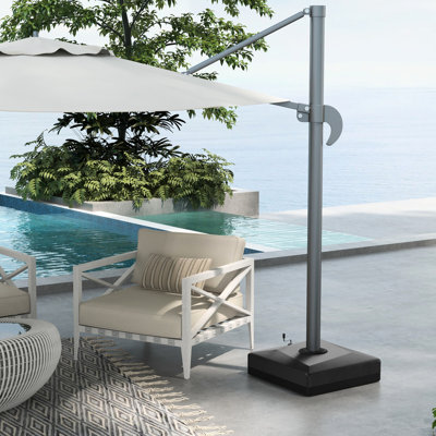 Heavy Duty 84d-110v02 Umbrella Base, 330 Lbs., Fillable, Lift Wheel, Adjustable Pads, Cross Black, Outdoor Living Cantilever Base For 84d-110v02, Lbs. Duty, Foot Liftable Black