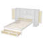 Lit simple en bois avec deux casiers de rangement, un tiroir et une tablette de rangement sur la tête de lit, lit plateforme multifonctionnel en rotin naturel