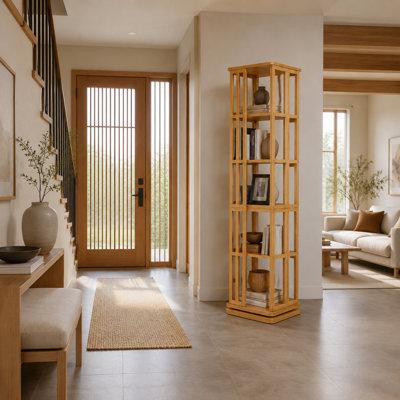 70" H 6-Tier Bamboo Rotating Bookshelf, 360° Spinning Tower Bookcase for Living Room, Bedroom, Home Office