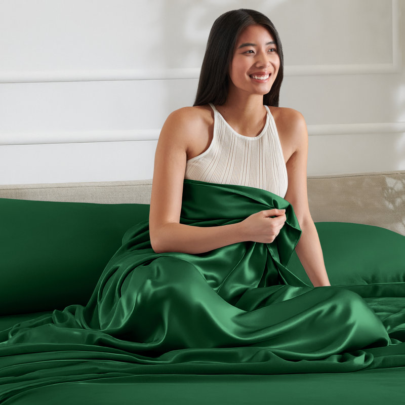 Satin Sheet Set, Twin Sheet Set with 1 Pillowcase, Forest Green