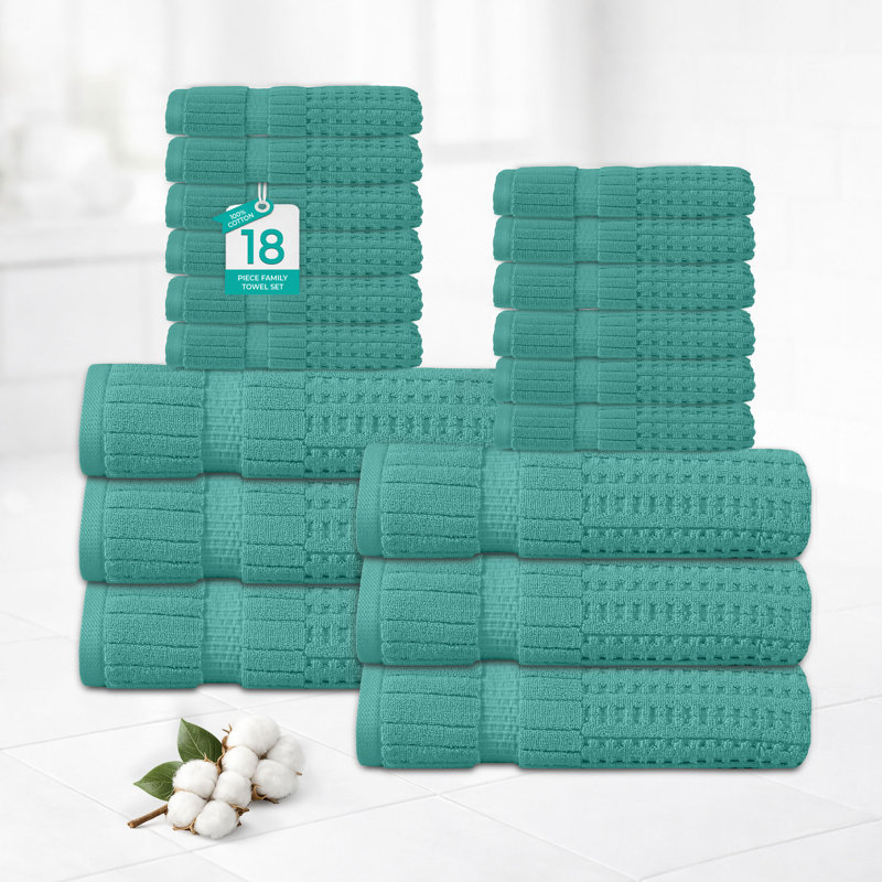 Ensemble de serviettes 18 pièces Willow - 100% coton peigné, qualité supérieure 630 g / m², turquoise, ultra doux et très absorbant (ensemble de 6 serviettes de bain, 12 serviettes de toilette)