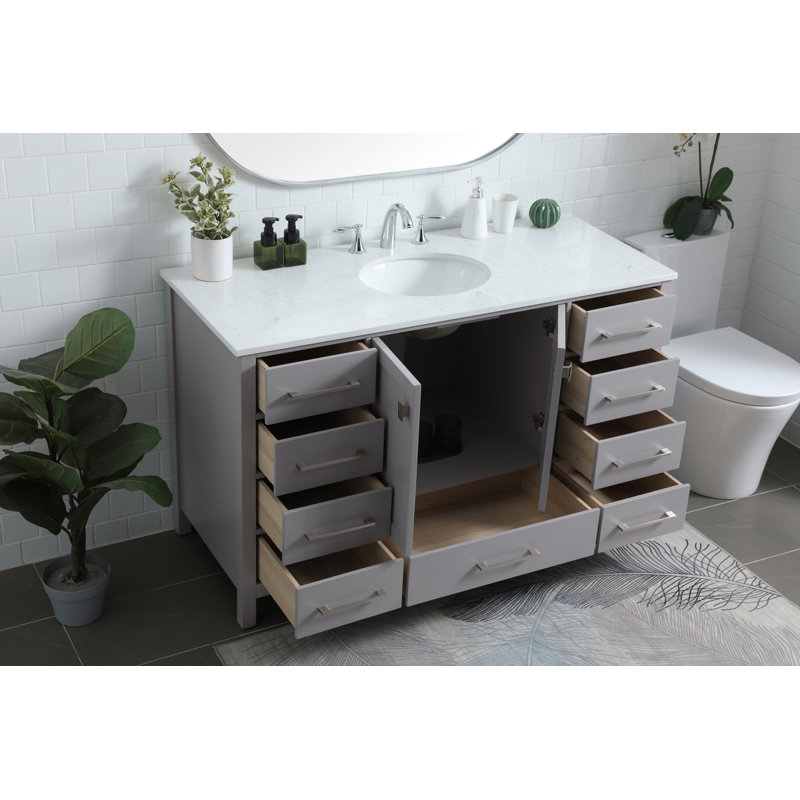 Irene 54'' Single Bathroom Vanity with Engineered Marble Top, Gray