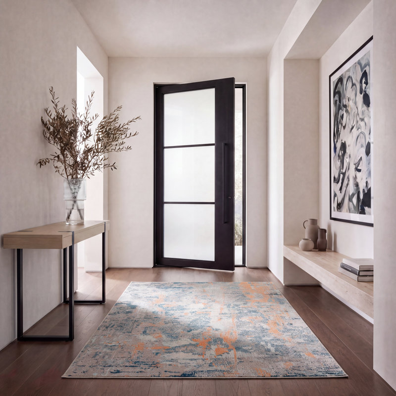 Riccio Abstract Blue/Beige/Orange Area Rug, Rectangle 5'3" x 7'6"