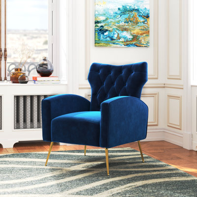Consolata 37" H Velvet Wingback Chair with Button Tufting and Metal Legs
