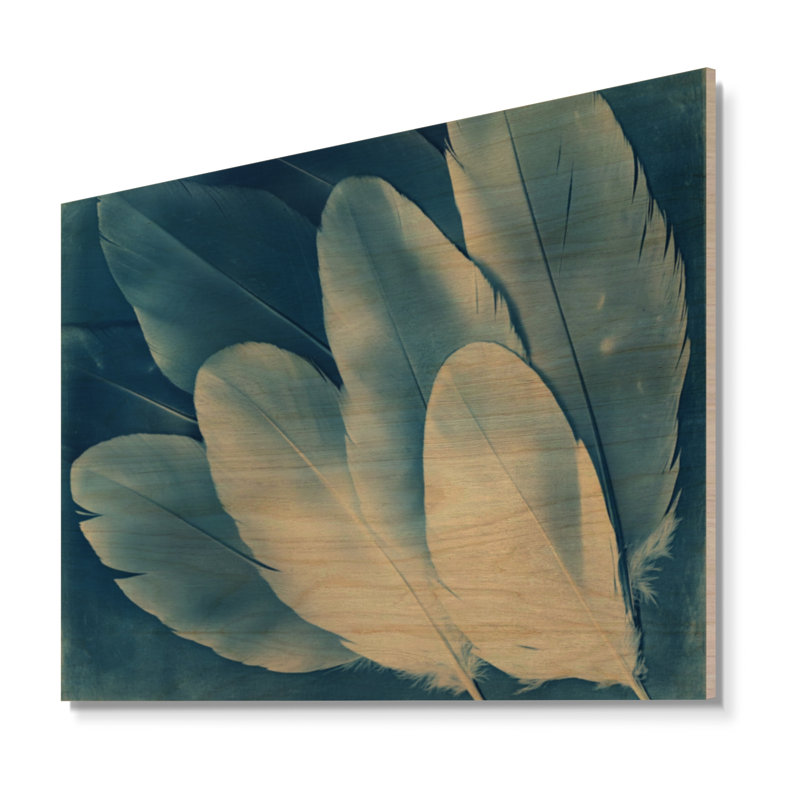 Décoration murale plumes en bleu prussien I - Boho, H 30 po x l 40 po, Rectangulaire