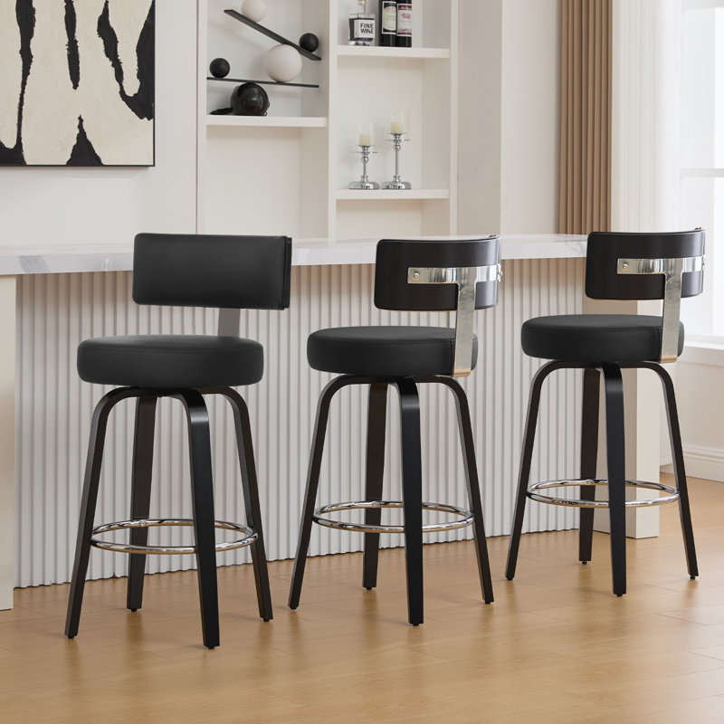 Swivel Upholstered Bar Stool With T-Shaped Backrest, Black, Counter Stool (26" Seat Height)