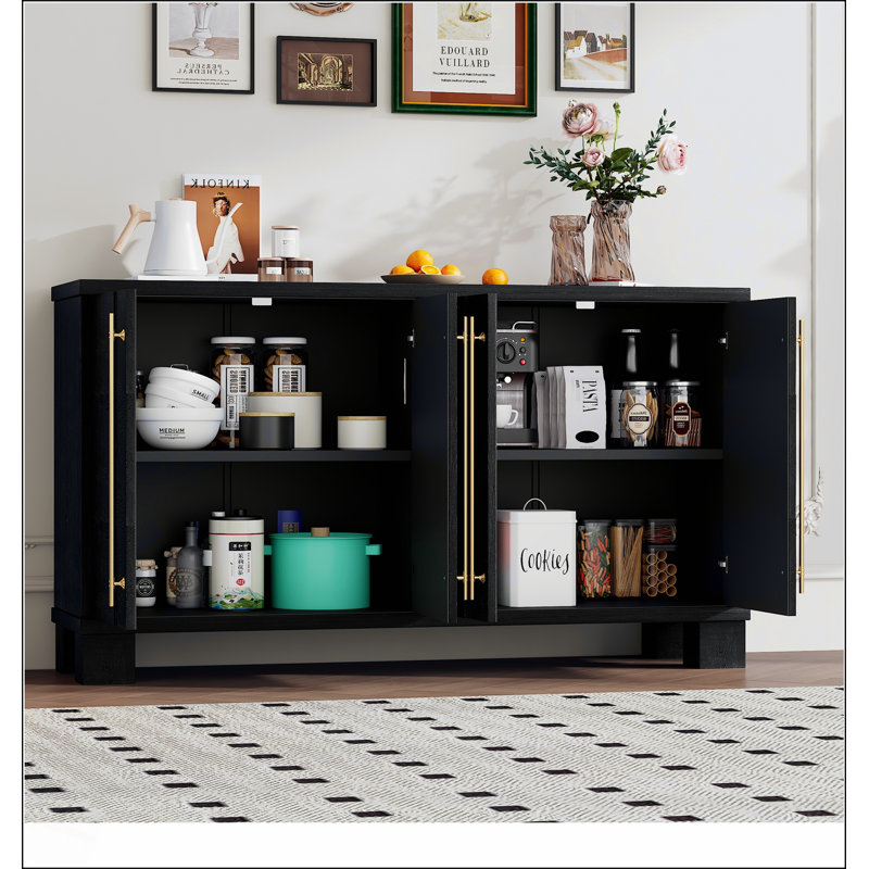 Buffet en bois avec tablettes réglables et poignées pour le rangement de la cuisine, de la salle à manger et du salon, Black