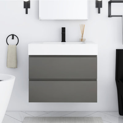 Ensemble de meuble-lavabo mural 30 po avec lavabo en résine Lauma